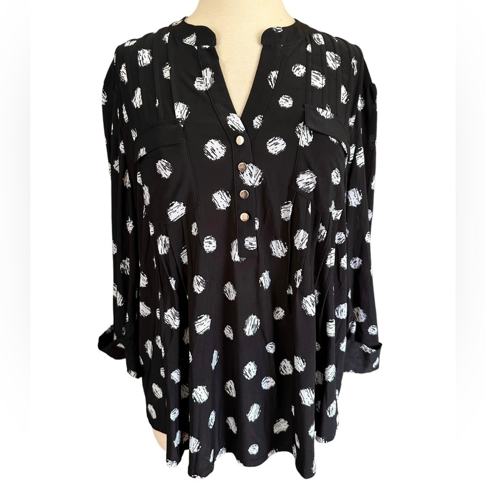 COCOMO XL 3/4 sleeve Black White women’s Pintuck Blouse top shirt